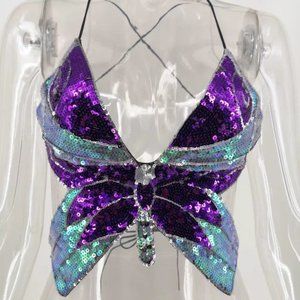 Fuchsia Multi Sequin Butterfly Top